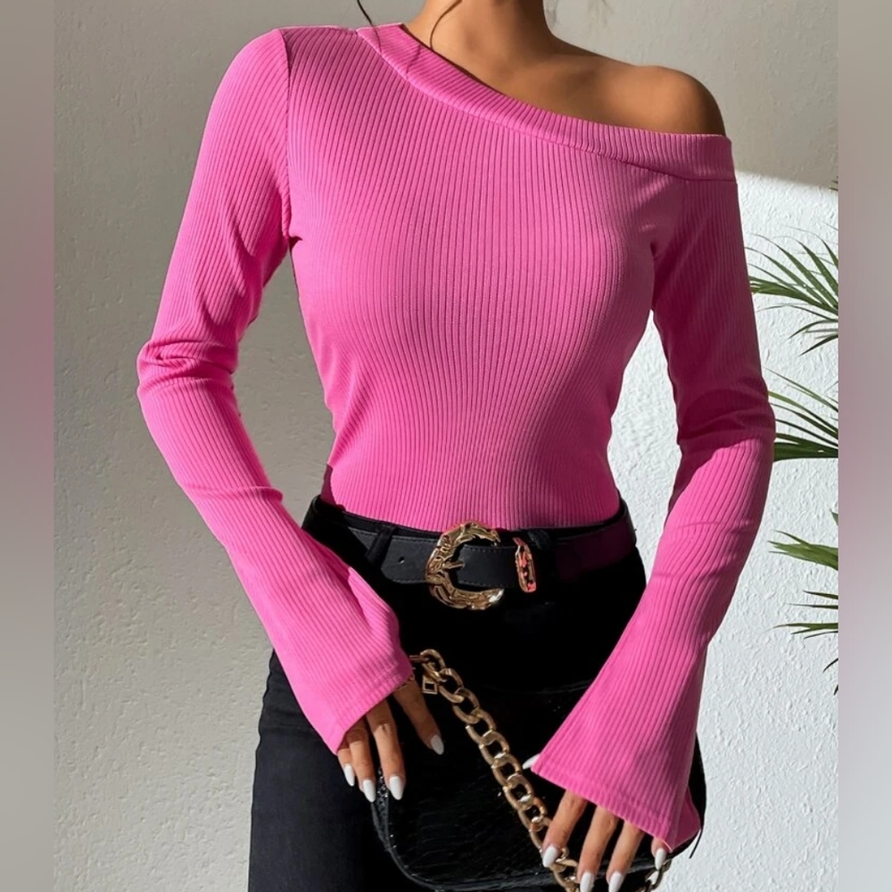 SHEIN Unity Asymmetrical Neck Ribbed Knit Tee